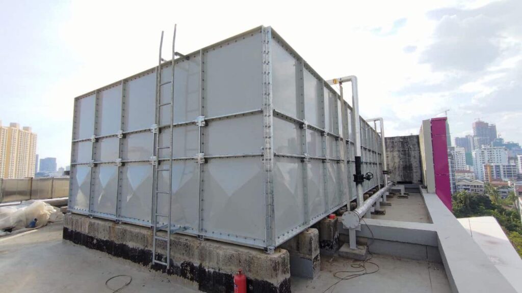 FRP GRP Water Tank Installation at Aeon Mall with ladder in view