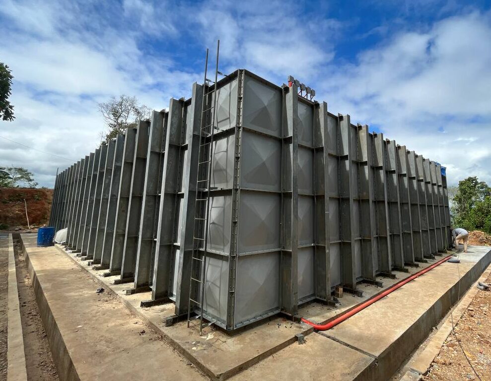 An installation of our FRP Water Storage Tank with external bracing in Philippines, Calapan Water District