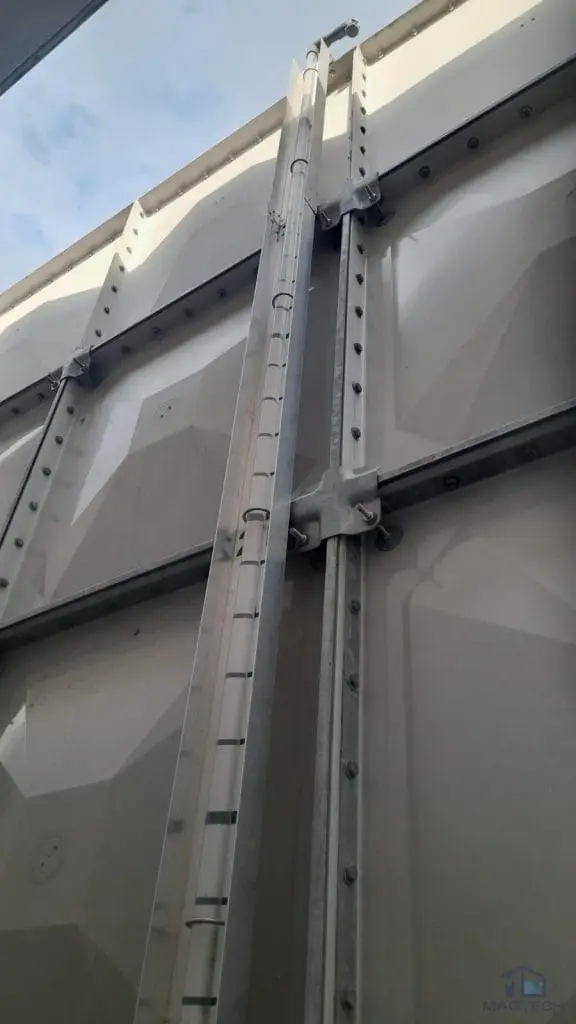 FRP water tank repair at Margaret Villa, Singapore – exterior tank panels and steel support frame