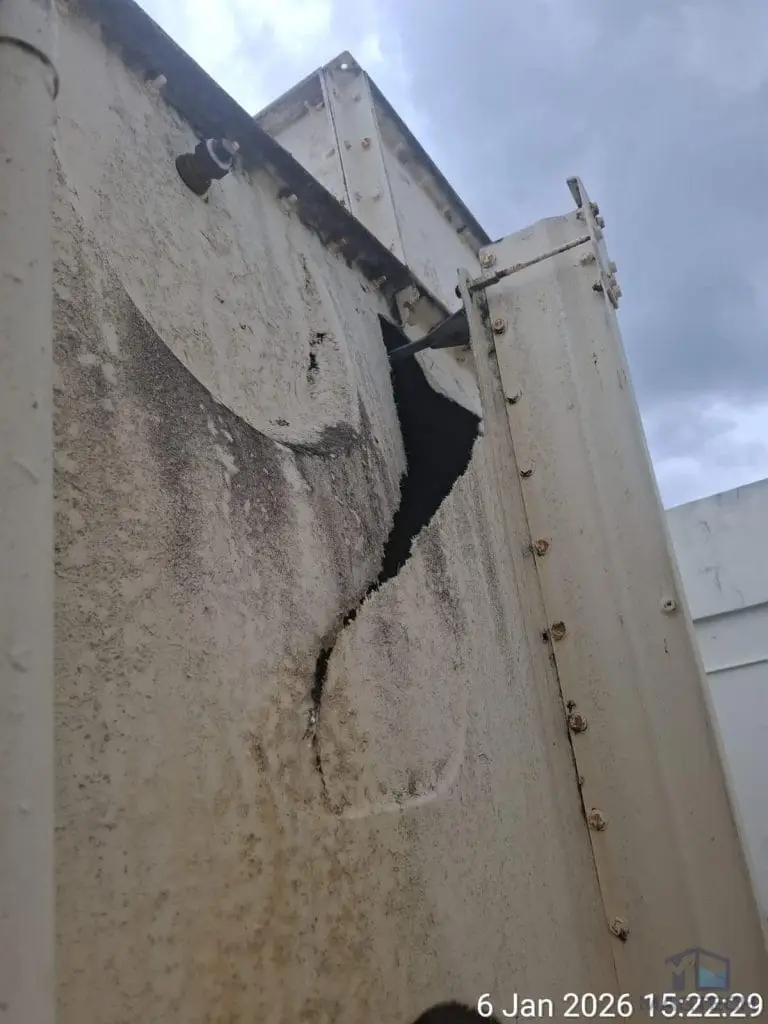FRP water tank repair at Meralodge, Singapore – large crack beside the existing tank before repair