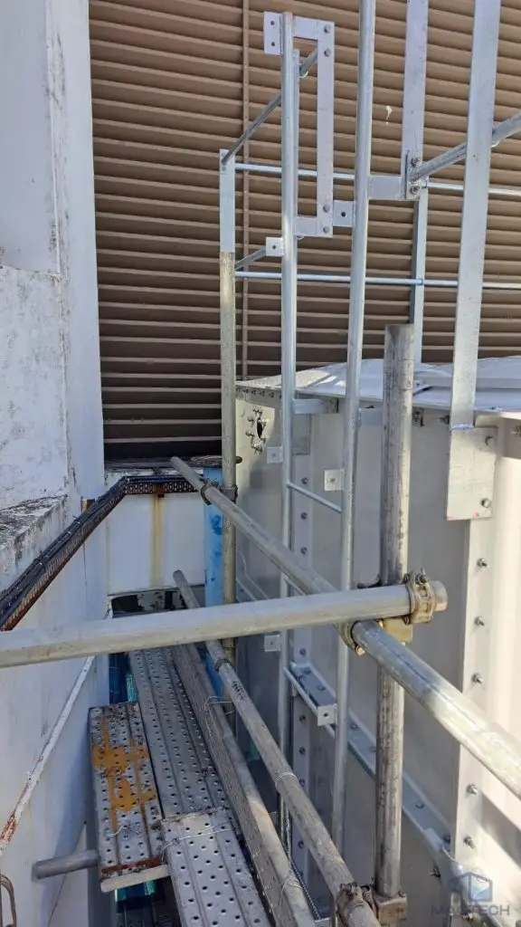 FRP/GRP domestic water tank replacement at One Finlayson Green, Singapore – access walkway and safety railing beside the tank