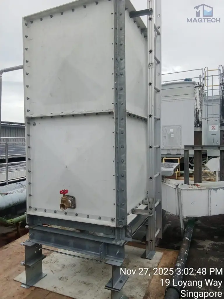 Water tank replacement at Changi Logistics Centre, Singapore – completed vertical sectional transfer water tank