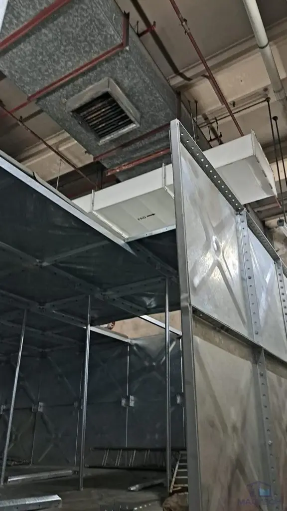 HDG water tank replacement at Changi Terminal 1, Singapore – tank panels and supporting structure during installation