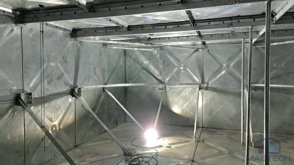 HDG water tank replacement at Changi Terminal 1, Singapore – completed internal bracing and galvanized steel panels