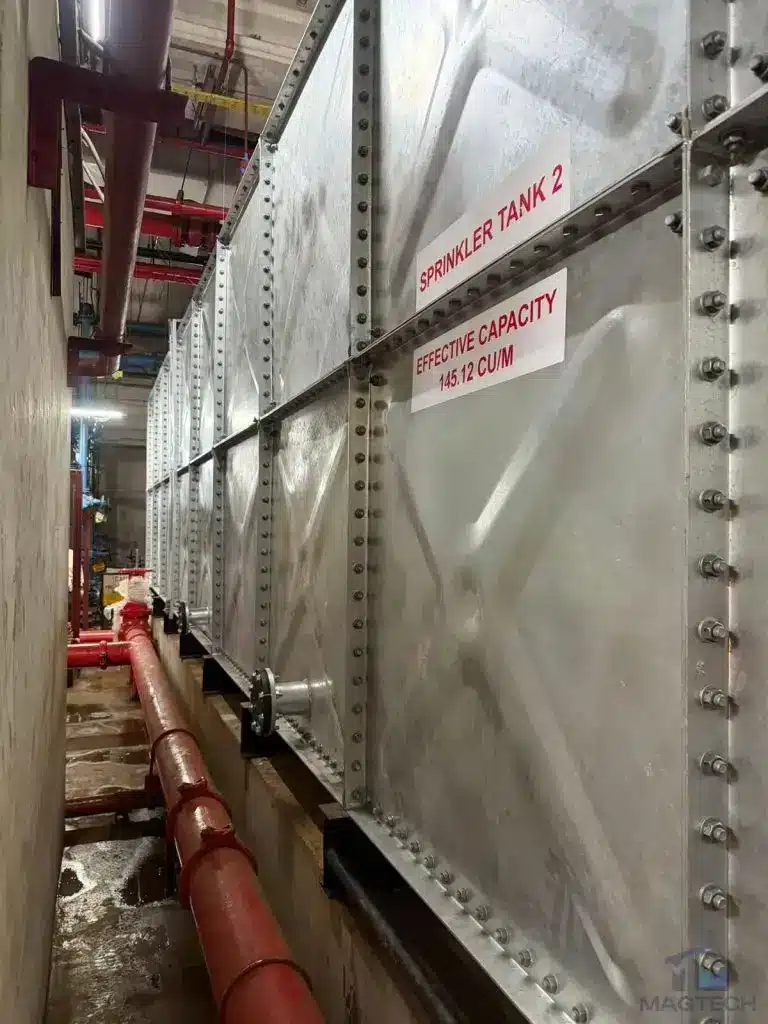 HDG water tank replacement at Changi Terminal 1, Singapore – side view of the completed pressed steel tank