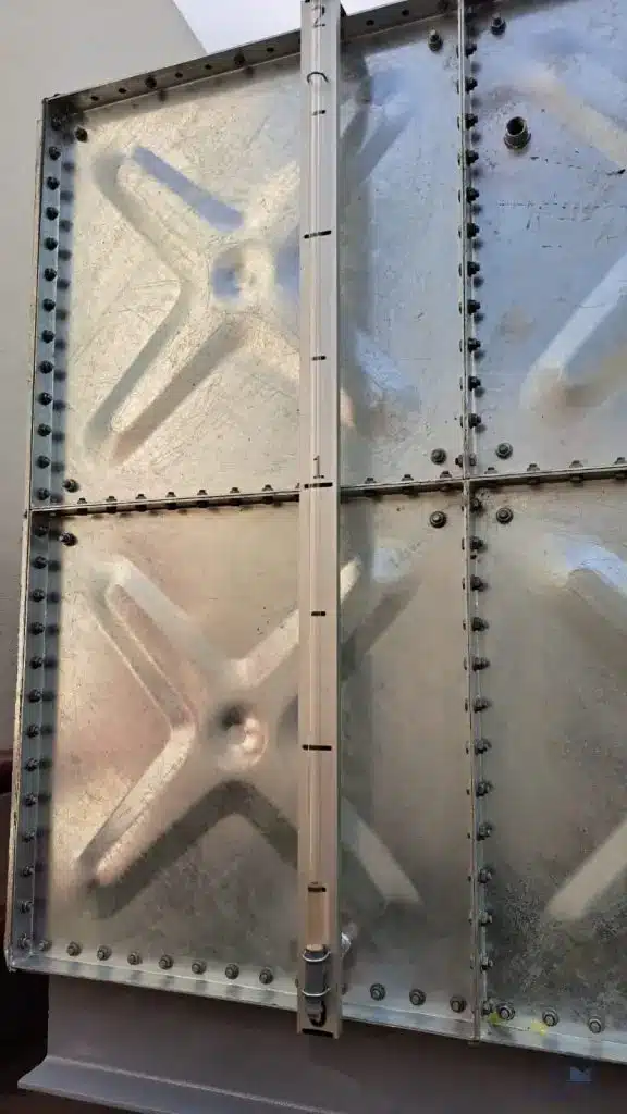 HDG pressed steel water tank replacement at Heritage Apartment, Singapore – tank's panels closeup