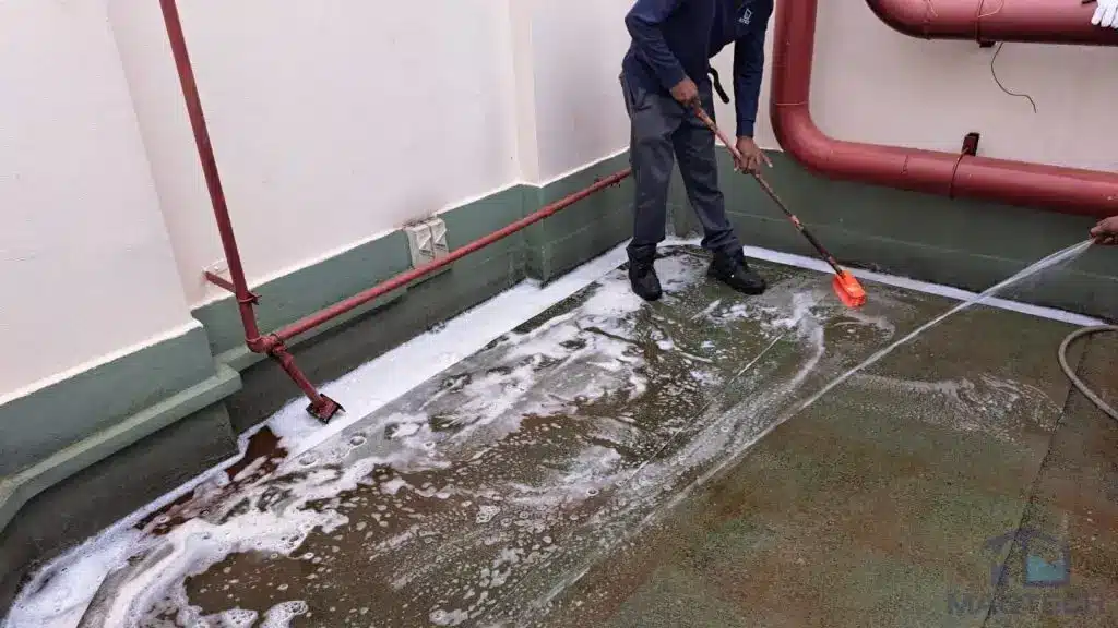 Hot-Dipped Galvanized (HDG) pressed steel water tank cleaning at Heritage Apartment, Singapore 2