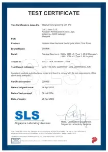 SS22 certified pressed steel sectional water tank panel Singapore