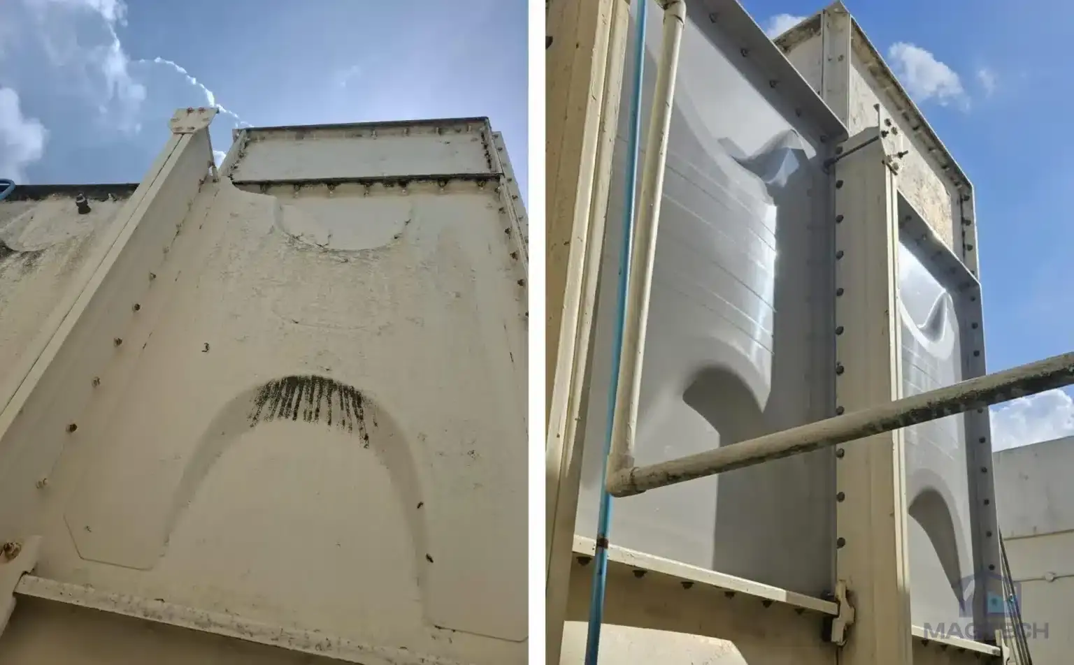 FRP water tank repair at Meralodge, Singapore – completed exterior panel repair works before after