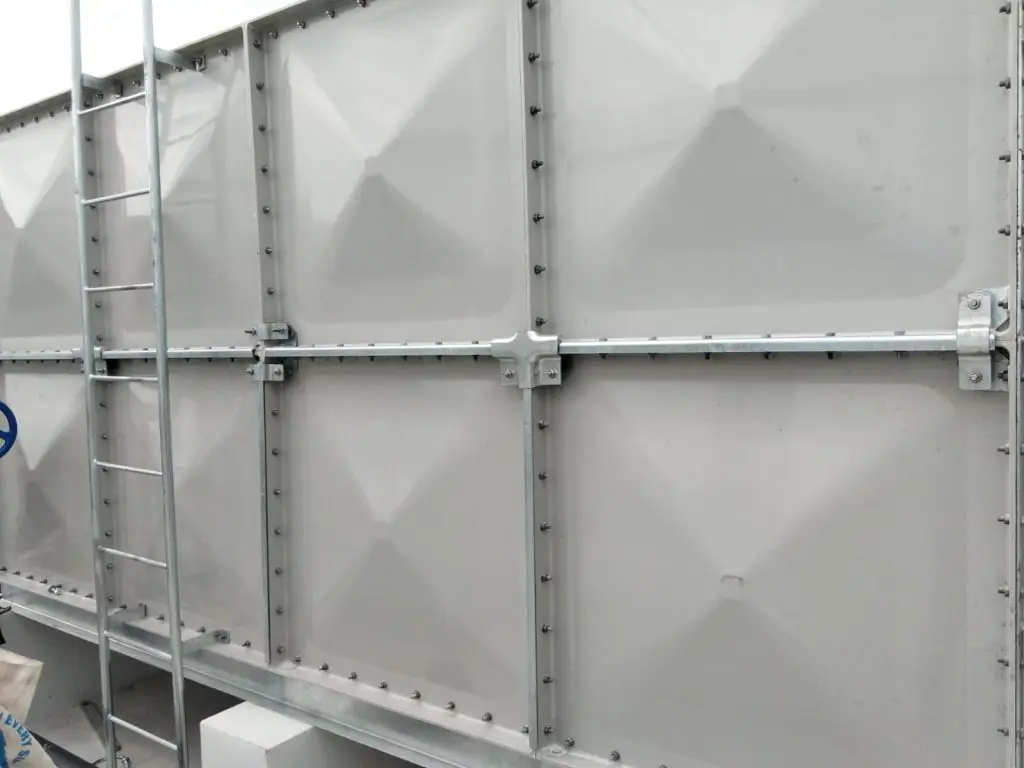 FRP water tank installation at Jalan Tembusu, Singapore – close view of the exterior panels and access ladder