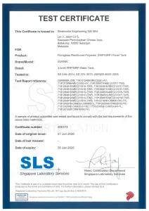 SS245 certified FRP GRP water tank Singapore