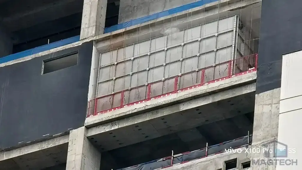 FRP/GRP water tank installation at Norodom Business Centre, Cambodia – completed sectional tank at an elevated building level