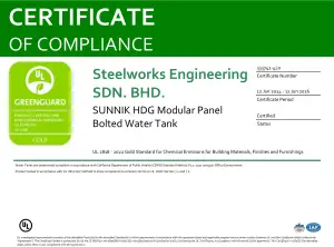 GREENGUARD Gold certified HDG water tank