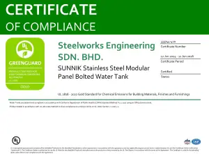 GREENGUARD Gold certified stainless steel water tank