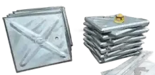 Pressed steel sectional water tank panels and accessories