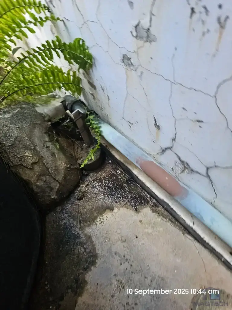 Water tank replacement at 110C Sixth Avenue, Singapore – water leakage and damp flooring beside the existing tank