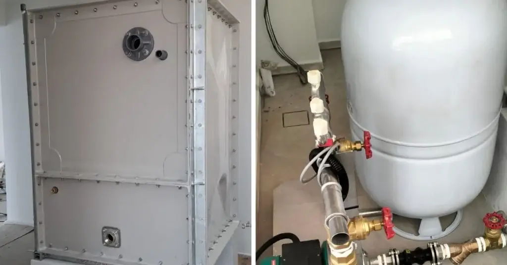 FRP domestic water tank installation at 92 Siglap Drive, Singapore – completed tank panels and pipe connections