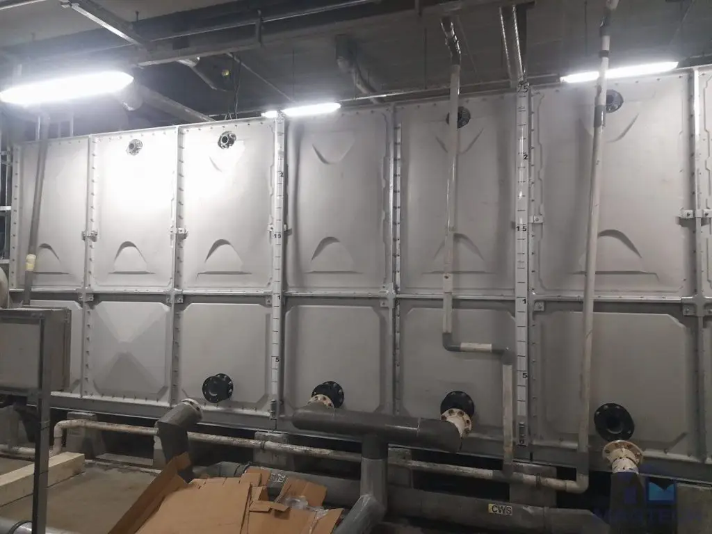 Insulated FRP water tank replacement at Resorts World Sentosa, Singapore – side view of the completed tank