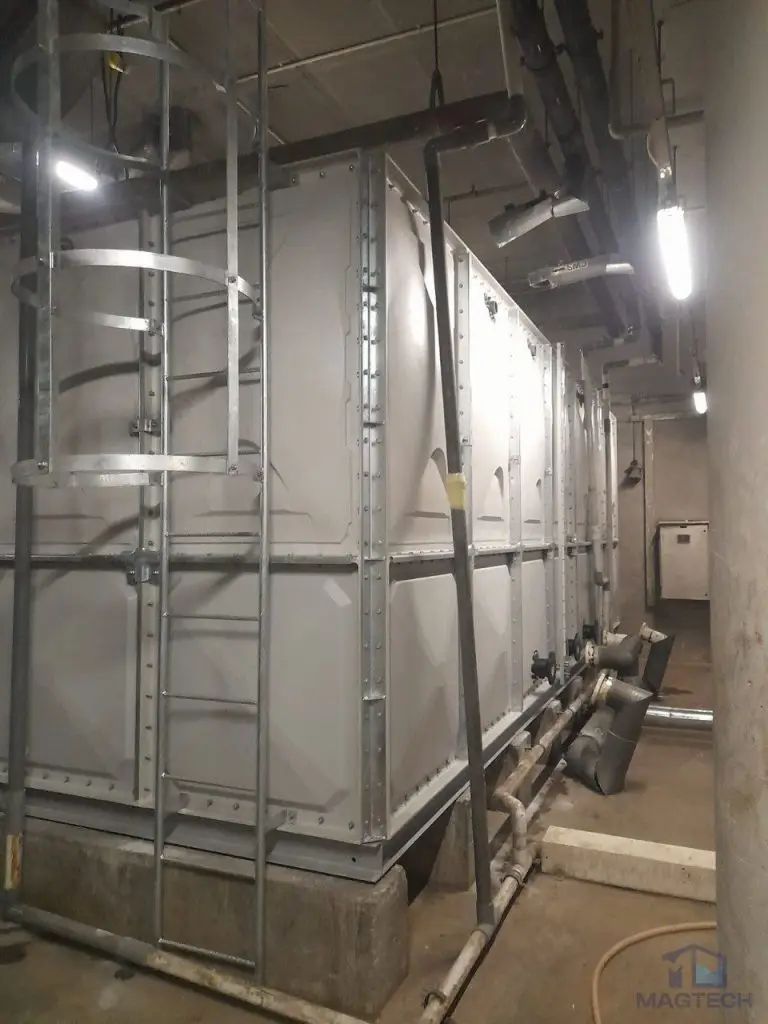 Insulated FRP water tank replacement at Resorts World Sentosa, Singapore - finished tank with ladder