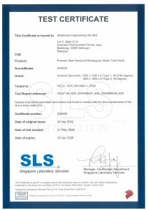 SLS CERTIFICATE 1MX1M PRESSED STEEL TANK TYPE 1 & TYPE 2 (Exp Apr 2028)