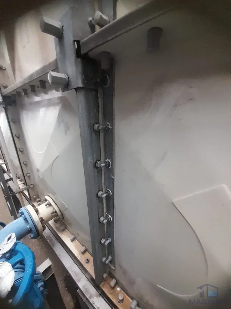 FRP water tank repair at New Futura Singapore - external bracing at the repaired section