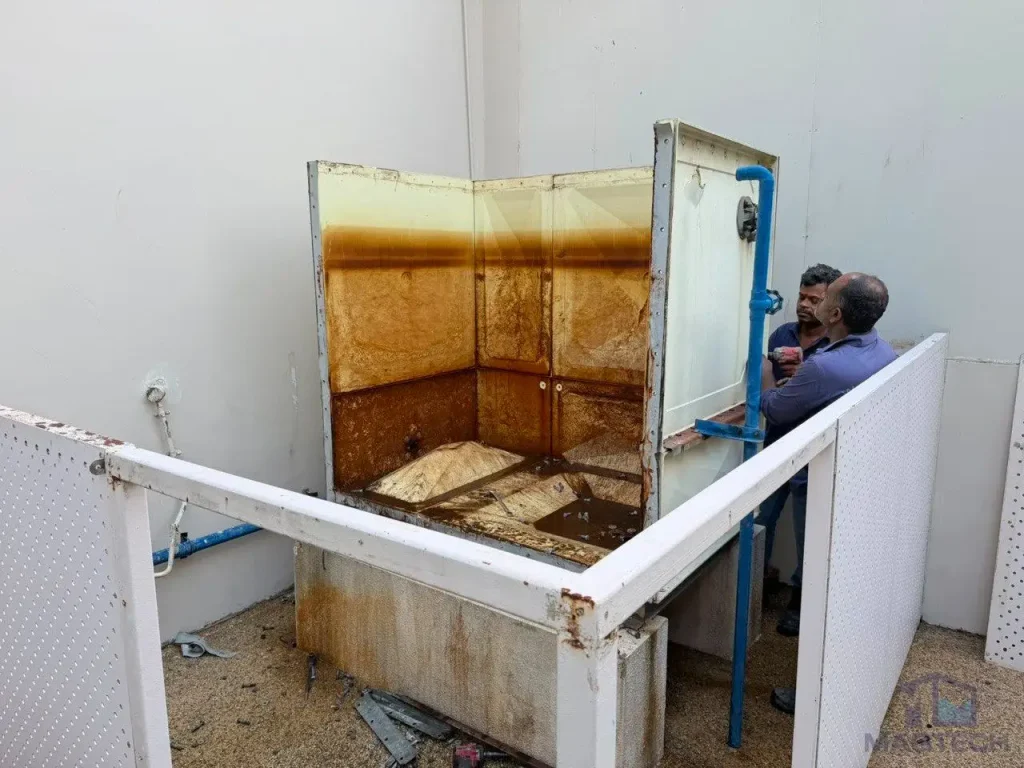 FRP water tank replacement at 6 Chestnut Close Singapore - old tank before removal